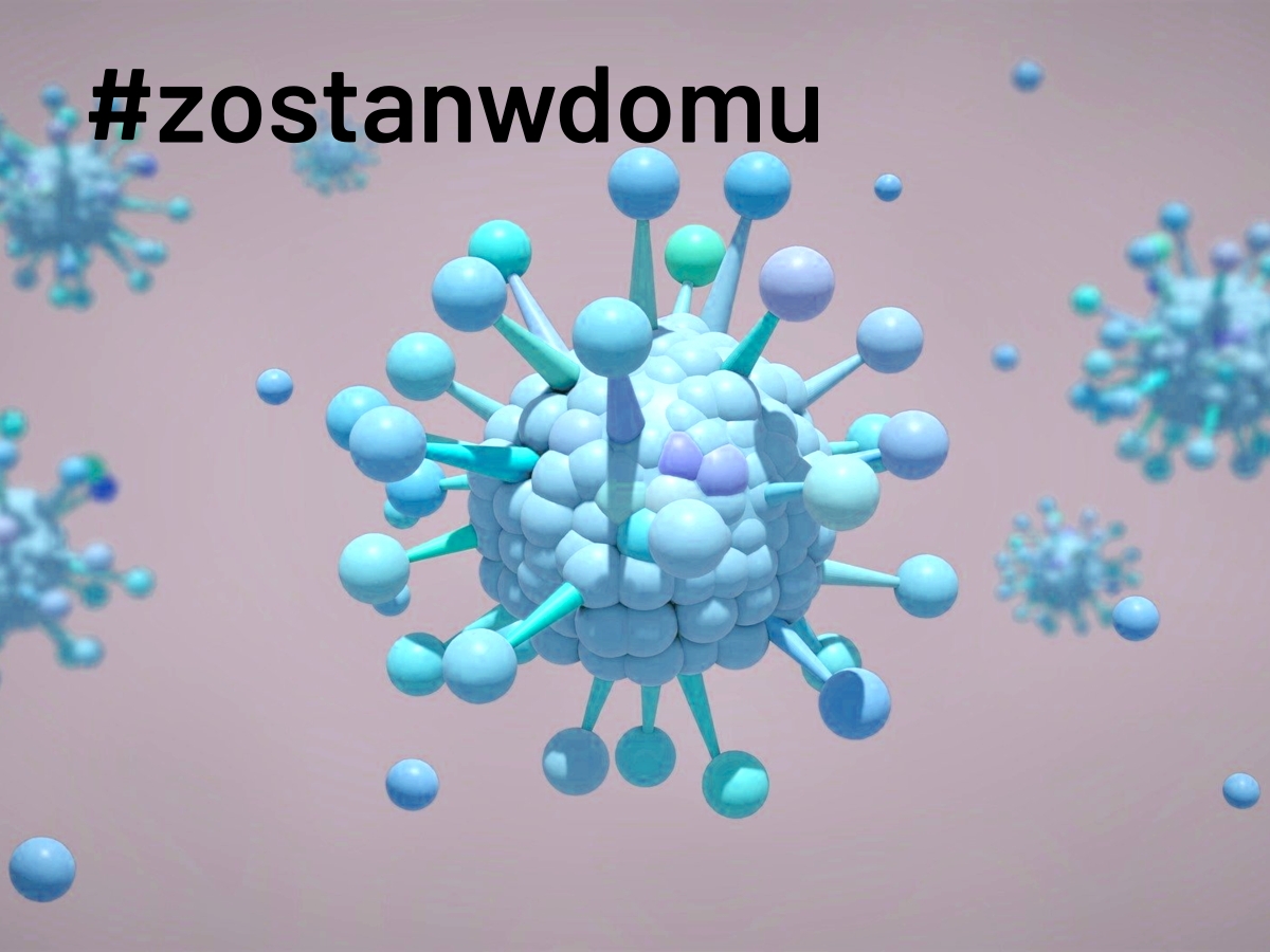 Koronawirus SARS-CoV-2: wizualizacja komórki choroby COVID-19. Zostań w domu