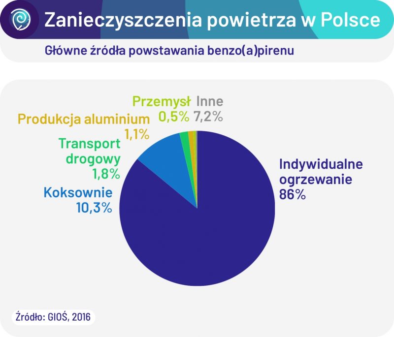 Główne źródła emisji benzo(a)pirenu w Polsce. Źródło: GIOŚ, 2016