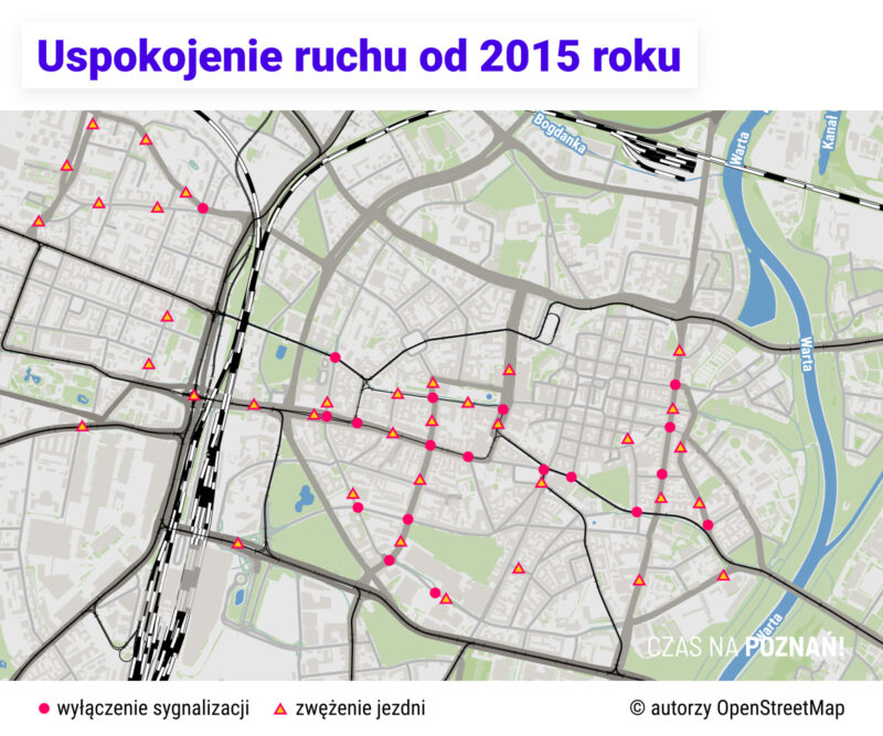 Mapa zwężeń jezdni i wyłączenia sygnalizacji w centrum miasta od 2015 roku