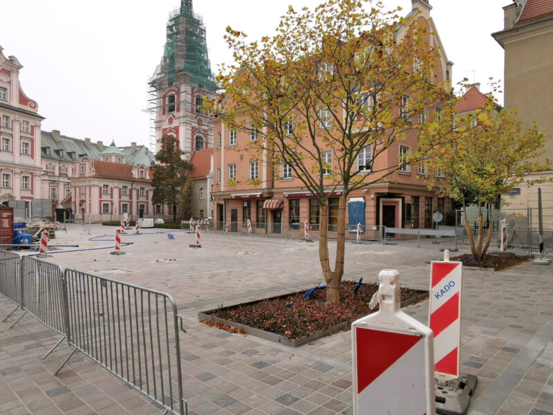 Widok z ulicy Ślusarskiej. Plac Kolegiacki, rewitalizacja śródmieścia Poznania