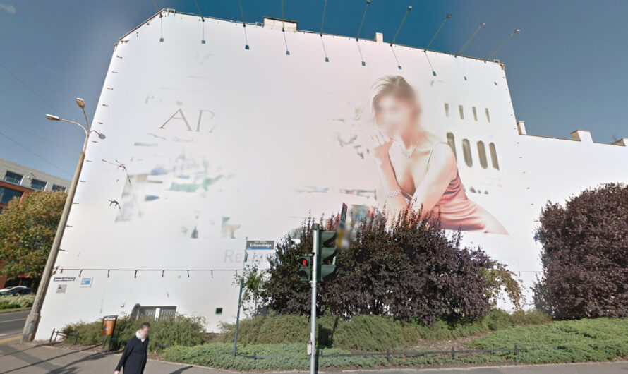 Ze ślepej ściany na Estkowskiego korzystały takie marki, jak Apart, Huawei, H&M czy Posnania. Źródło: Google Street View, październik 2017